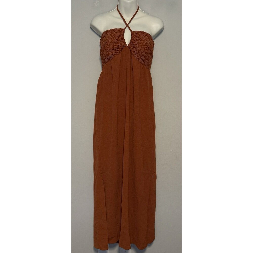 NWT No Boundaries Halter Maxi Dress Sz L 12-14 Babydoll Boho Smocked Hippie